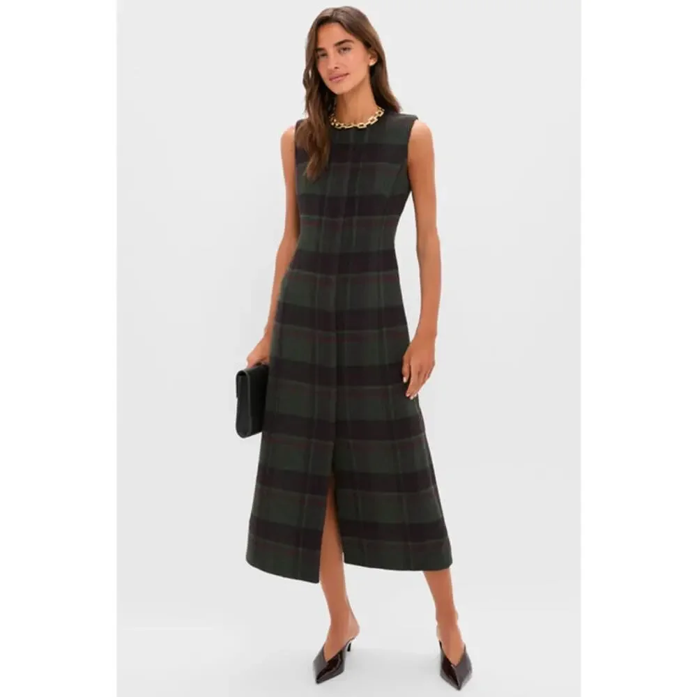 Tuckernuck Forest Plaid Wool Rhoda Midi Dress Sleeveless Classic Fall Winter - Picture 1 of 16